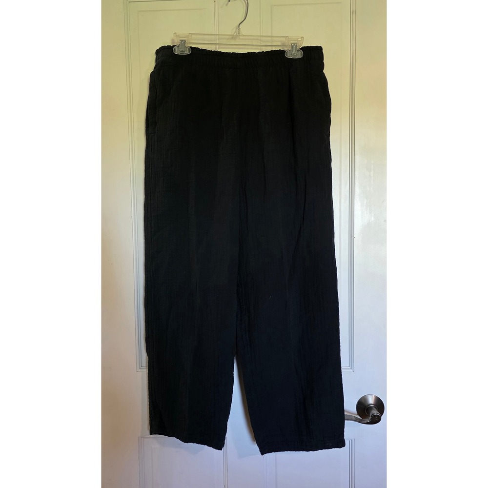 Coldwater Creek Womens Black Gauze Cotton Elastic Waist Wide Leg Pants Size Med